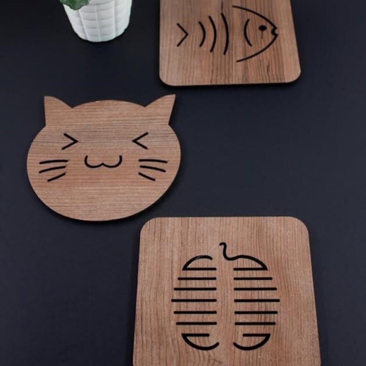

3 Piece Wooden Coasters Figured Coasters Set Home Kitchen Standart коричневий