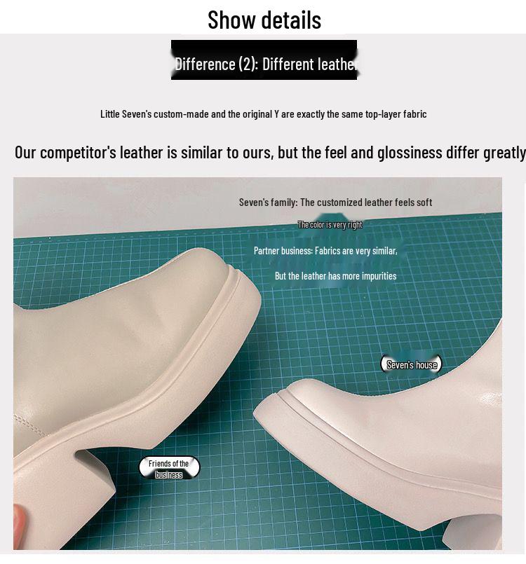 Women's White Platform Ankle Boots - Height-Increasing, Elastic Slim Fit, Genuine Leather Martin Style