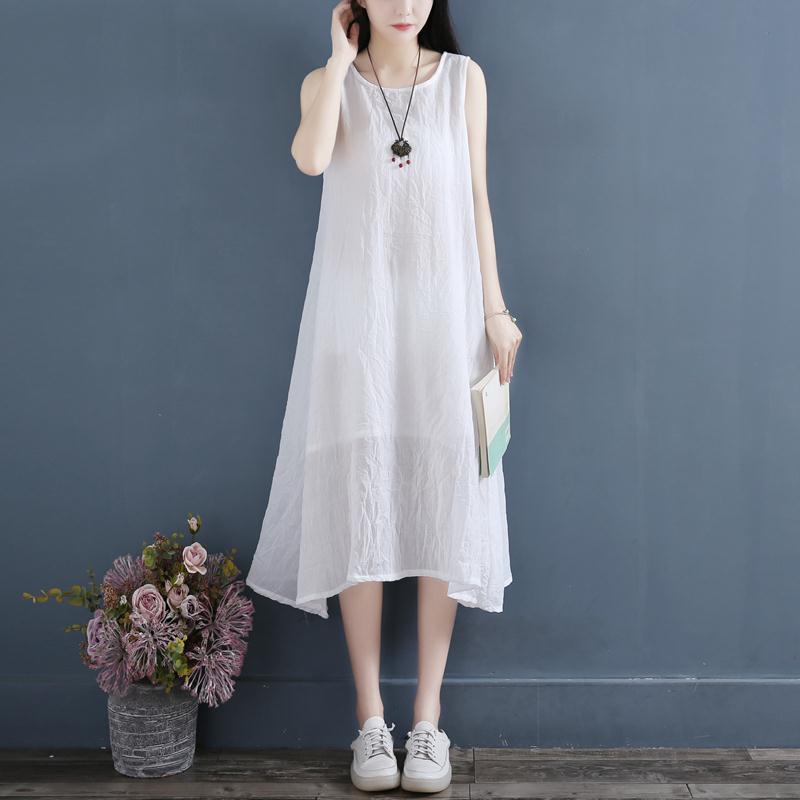 202 Artistic Sleeveless Cotton Linen Double-Layer Summer Dress