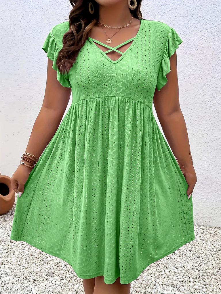 2025 European Spring Women's V-neck Hollow Short Sleeve Cover-up Dress