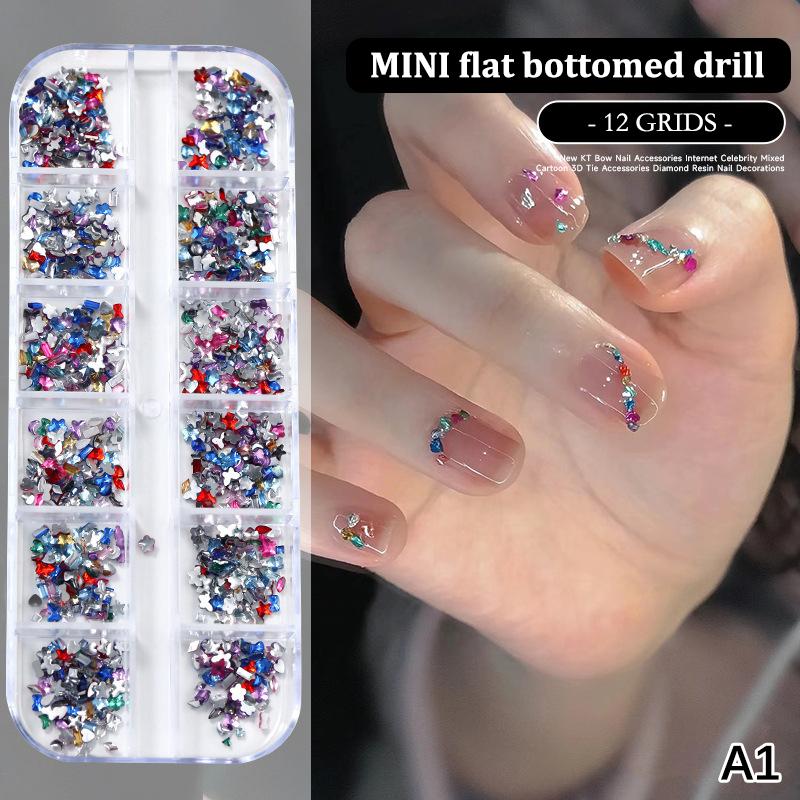 12 Grids/Box Nail Art Multi Shape Flat Back   Dazzling Diamonds Strass Manicure Tip 3D Decoration