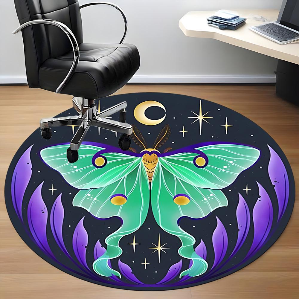 1PC Celestial Moth Print Office Round Rug, Non Slip, Soft and Durable Office Rug for Interior Decoration, Perfect for Office