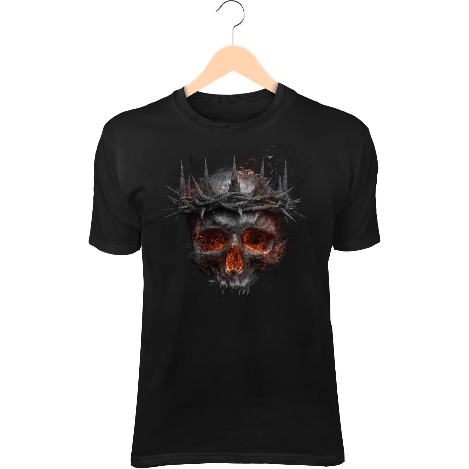 Crowned Skull II T-Shirt – Fiery Eyes, Shattered Thorns, Dark Gothic Royalty Art M