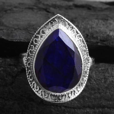 Blue Sapphire Gemstone Statement Ring 925 Sterling Silver Handmade Jewelry Solid Ring
