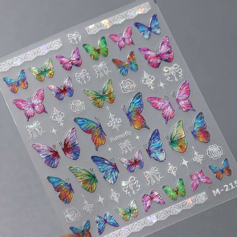 1Pcs 5D Embossed Aurora Butterfly Nail Art Stickers Self Adhesive Decals For Nails Decoration DIY 3D Acrylic Nail Supplies Parts
