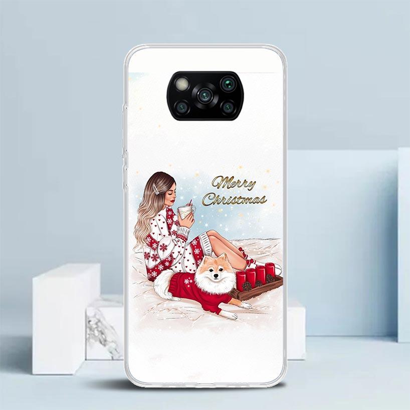 Christmas Art Girls Coffee Phone Case For Xiaomi Poco F7 Ultra X5 X6 X7 Pro M7 Redmi 15C 15 13C 13 12C 12 10C 10 10A 9 9C 9A 9T