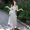 Gentle and Sweet Long Dress, Summer Waist-tightening and Slimming Design, Pure and Alluring Girly Style, Heavy Work Floral Spaghetti Strap Dress for W