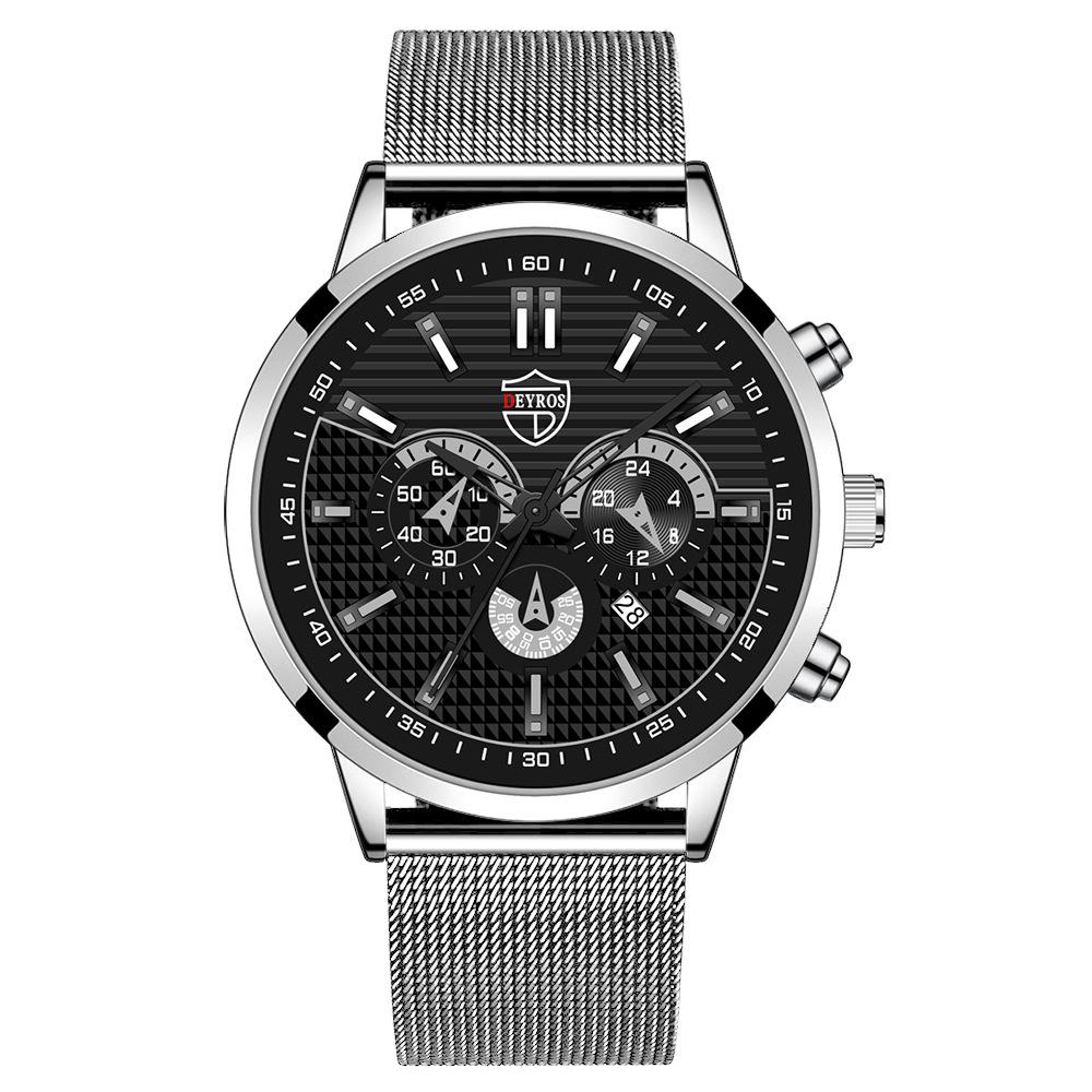 Trendy Men'S Watch Student Quartz Watch Stainless Steel Watch Calendar