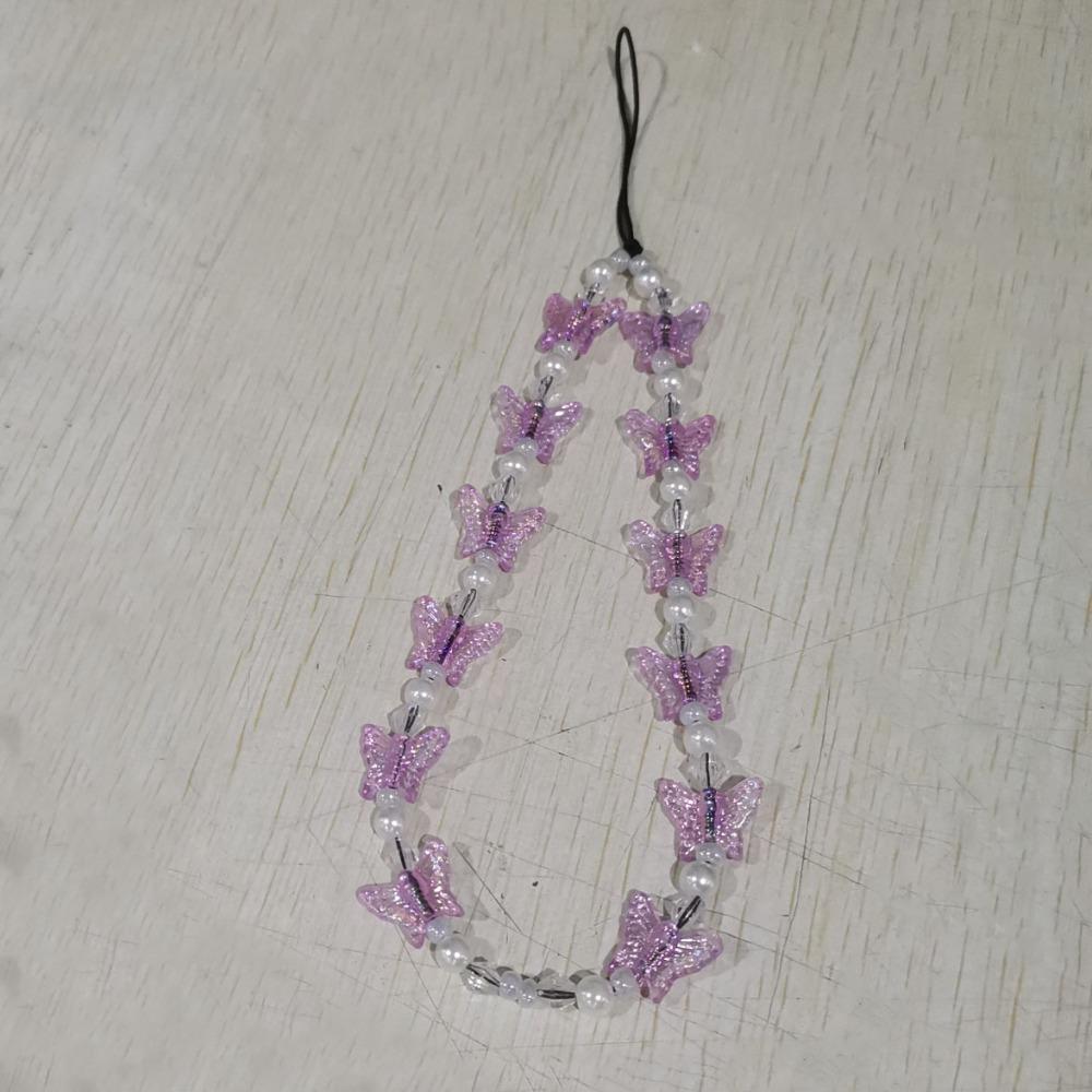 Butterfly Beaded Butterfly Cellphone Lanyard Anti-lost Crystal Clear Candy Colors Cellphone Keychain Sweet Kawaii