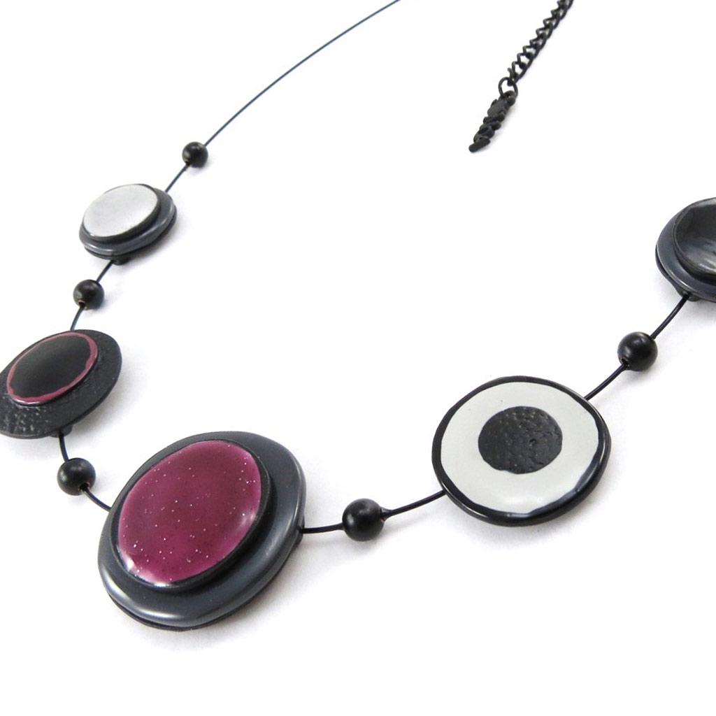 NOA [J2202] - Κολιέ Δημιουργού 'Μακαρόν' μωβ γκρι