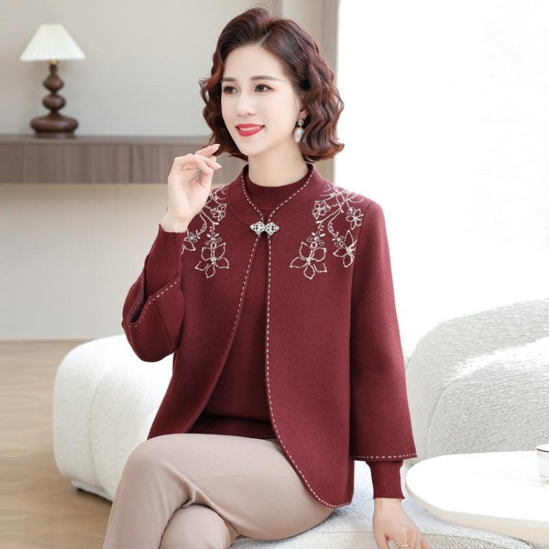 New mother spring coat knitted two pieces put on clothes middle-aged women autumn and winter loose sweater cardigan