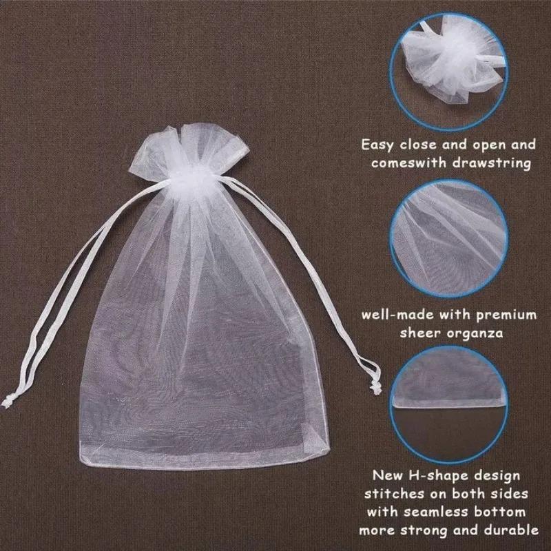 Kordelzug Organza Tüll Schmuckbeutel Weiße Beutel Schmuckverpackung Hochzeit Weihnachtsgeschenke Herausnehmbare Party Geschenktaschen