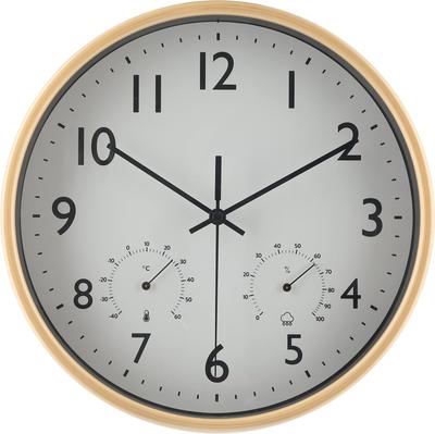 Fuji Boeki Ρολόι Τοίχου Πλάτος 25.5 x Βάθος 4.3 x Ύψος 25.5cm Φυσικό με Θερμόμετρο και Υγρόμετρο Miel 28198