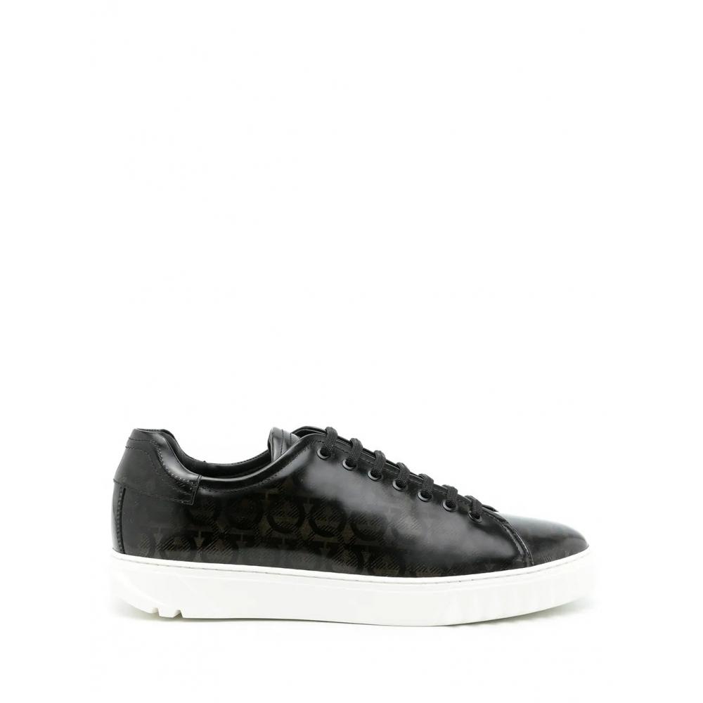 Salvatore Ferragamo Ferragamo Cube Gancini Print Sneakers Black