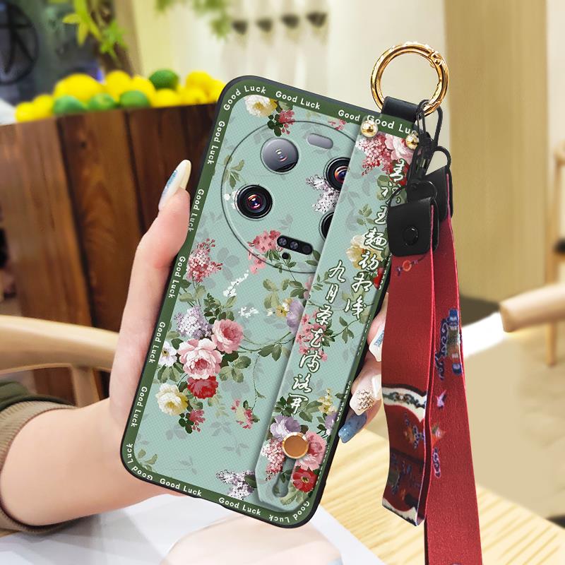 Anti-dust Kickstand Phone Case For Xiaomi 13 Ultra Back Cover Phone Holder Silicone Durable Lanyard Elderly Lady Fashion
