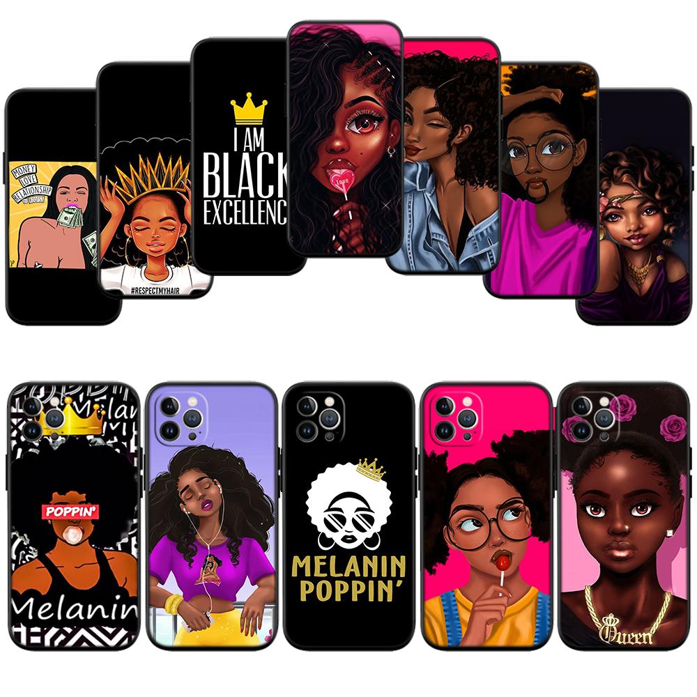RP57 Poppin Zwart Meisje Nieuwe High-End Schelp Telefoonhoesje voor iPhone 16 15 14 13 12 Pro Max Plus Mini