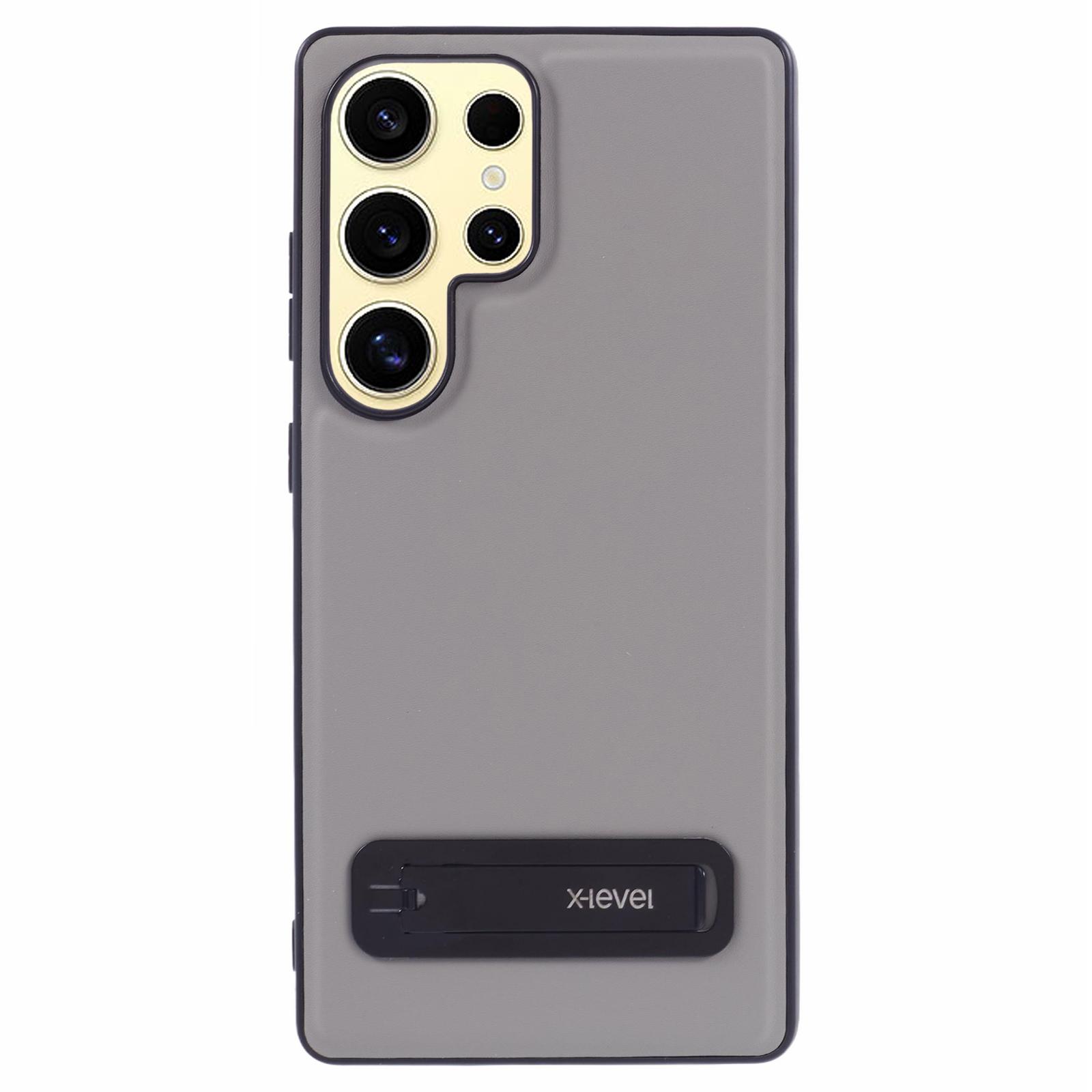 

X-LEVEL Чехол для телефона Samsung Galaxy S25 Ultra с кожаным покрытием, задняя крышка из ПК и ТПУ с металлической подставкой A