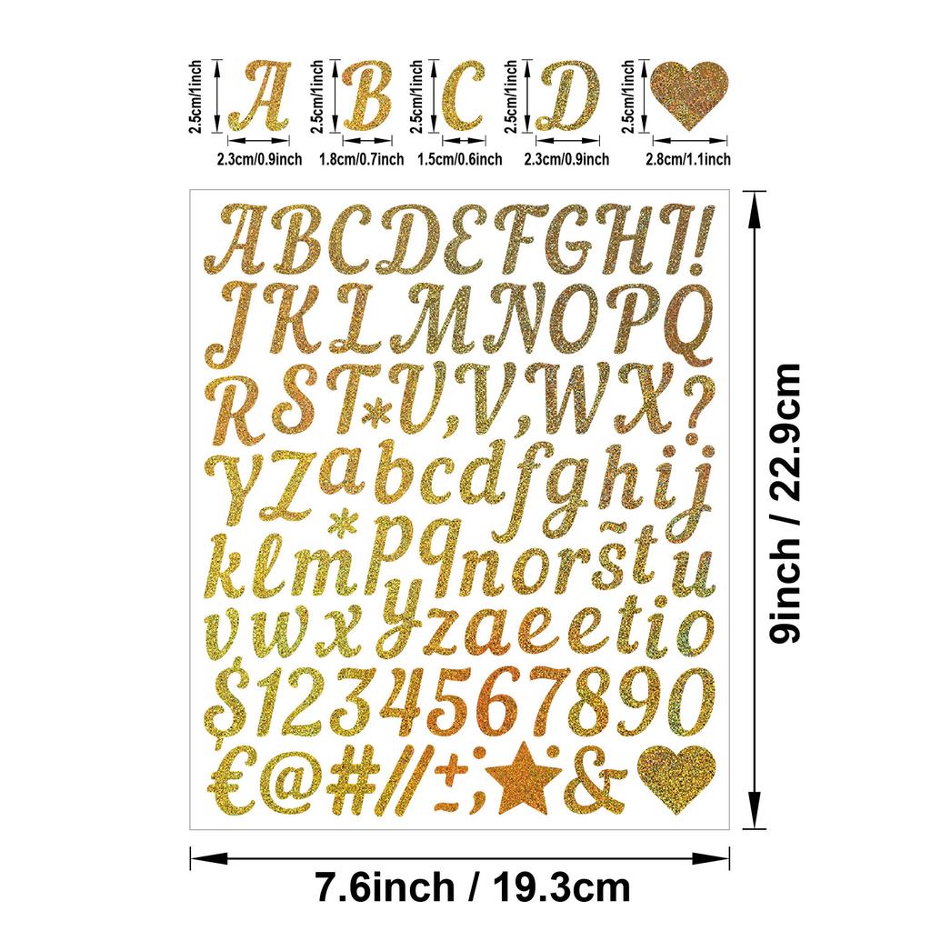 1 Inch Handwritten Letter Sticker Gold Sand Silver Sand Shiny Stout Waterproof Gift Greeting Card DIY Alphanumeric Sticker