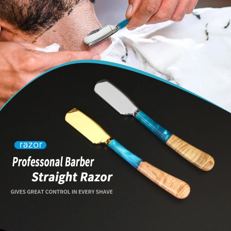 1Pc New Pro Resin Wood Handle Barber Straight Razor For Men Stainless Steel Hair Removal Tools Beard Shaving Safety Knife Holder