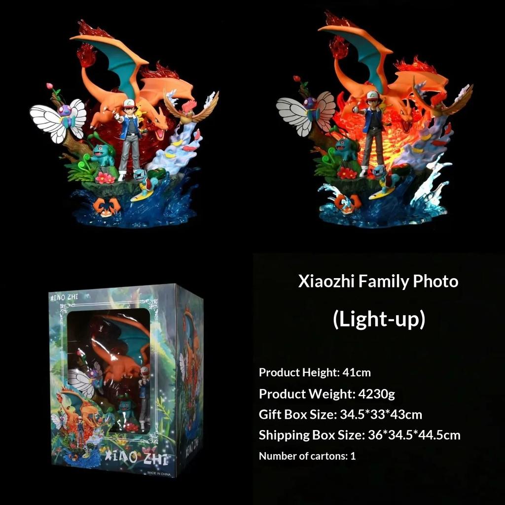 PokMon Gk Figure Family Set Led Light Up Collectible Statue Charizard Blastoise Venusaur Desktop Decoration Gift For Anime Fans