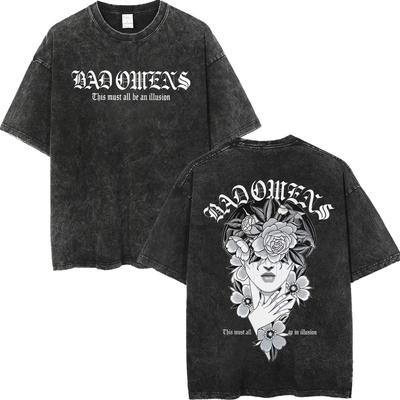 Vintage Gewaschenes Bad Omens Tour Merch T-Shirt Hohe Qualität Mode Übergroßes T-Shirt Herren Damen Freizeit Kurzarm-T-Shirts