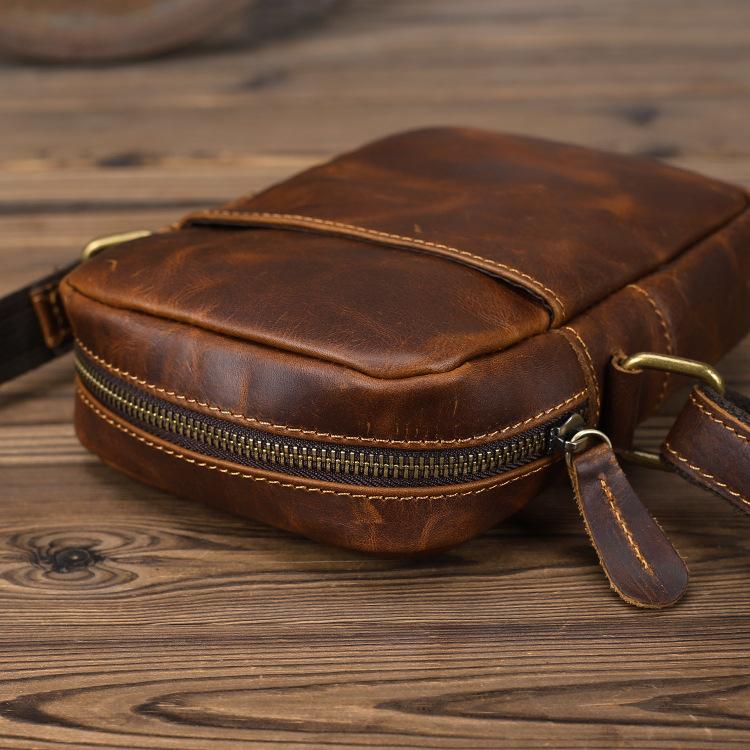 New Men's Shoulder Bag Leather Men's Bag Messenger Small Backpack Mini First Layer Cowhide Tide Brand Small Bag Men's Soft Bag