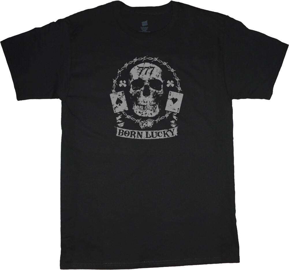 Born Lucky Skull T-shirt Mens Graphic Tee Clothing Apparel XXXL