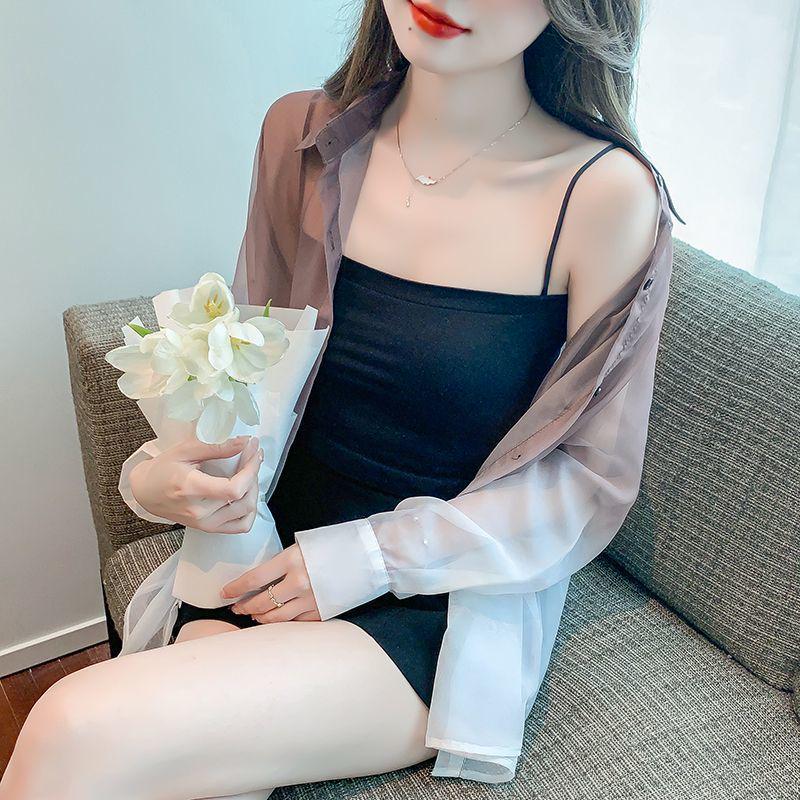2025 Summer French Style Elegant Sheer Tie-Dye Gradient Sun Protection Loose Shirt Jacket for Women