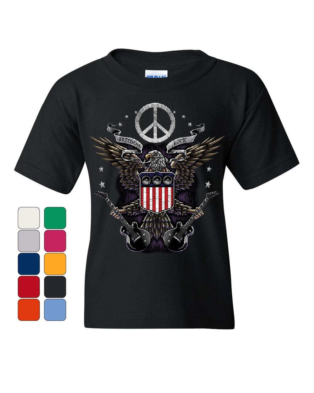 Freedom Rock Youth kids boys T-Shirt Peace American Flag Bald Eagle 4th of July Kids Tee 130