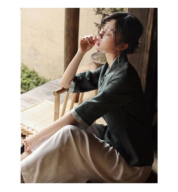 Zen Style Women's Tea Color Qipao Tang Suit Top - ROC Era