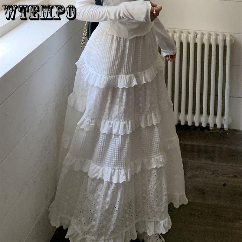 Fairycore белая длинная юбка женская корейская милая юбка трапециевидной формы с высокой — фото 3