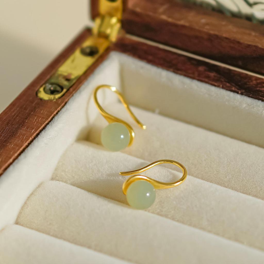 Tichiya Real Hetian/White Jade Earrings: 925 Sterling Silver, Ancient Chinese Style, High-End Elegance for Women
