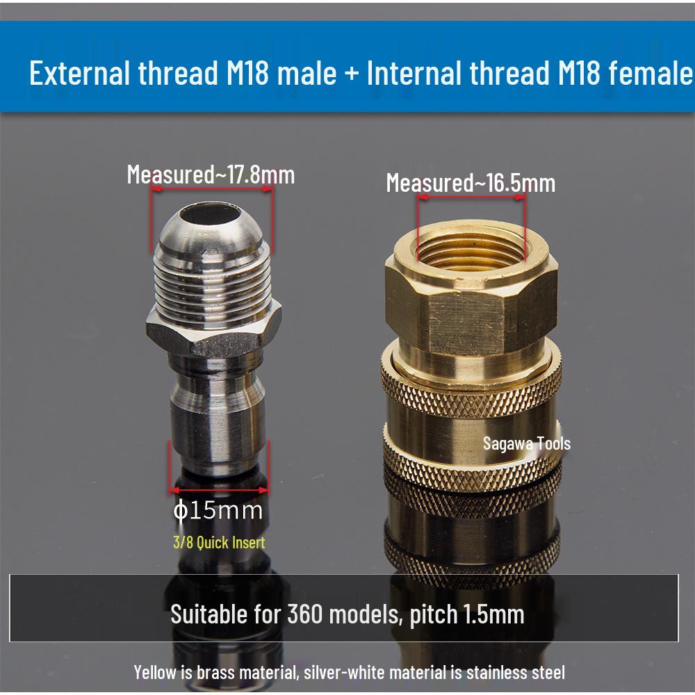 3/8" Stainless Steel Quick-Connect M18*1.5 for High-Pressure Car Wash Machine Water Gun Hose