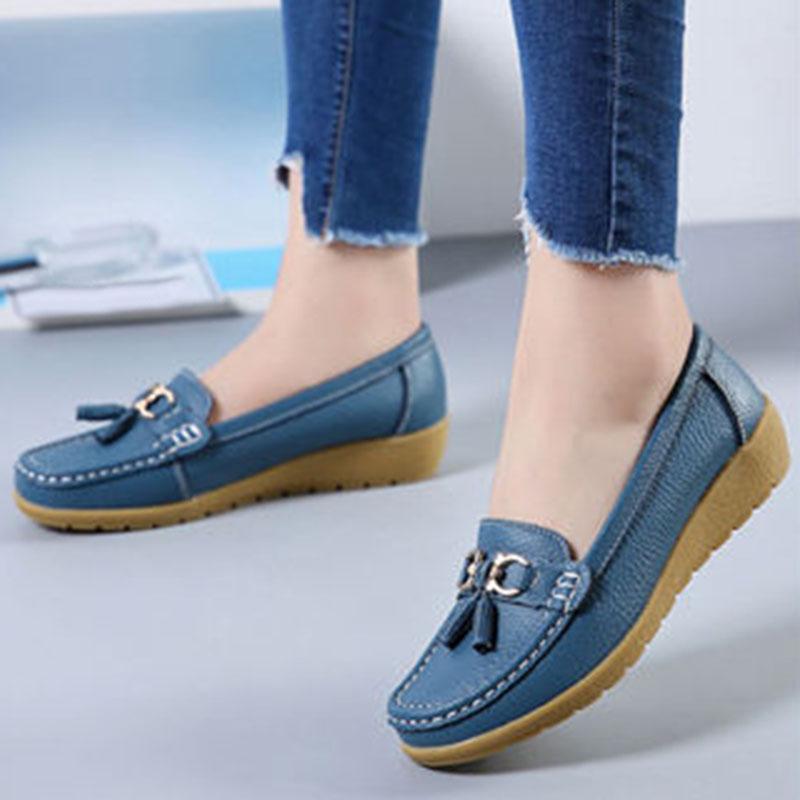 WTEMPO Soft Leather Women's Single Shoes Comfortable Flat Heel Soft Sole Tassel Metal Decoration Fashion Versatile Casual Shoes Dropshipping Wholesale