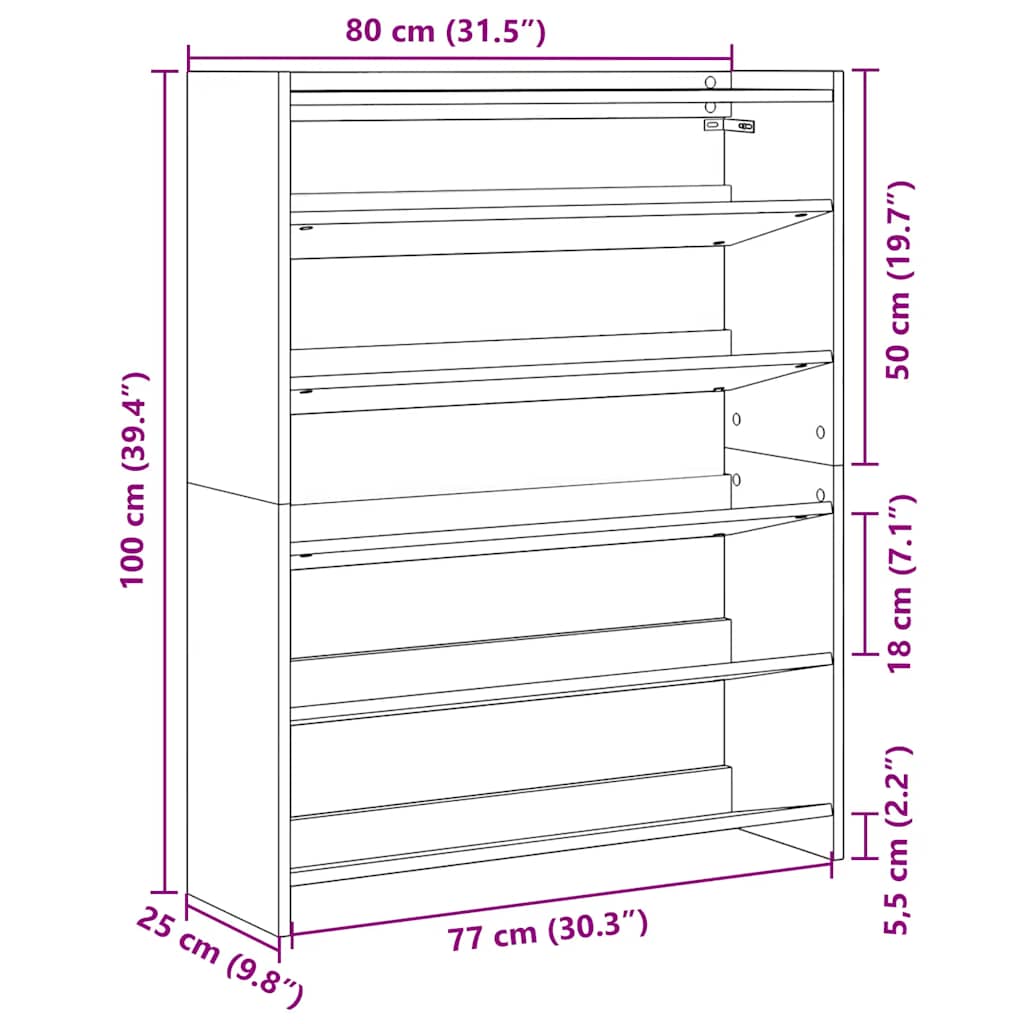 Shoe Rack Concrete Grey 80 X 25 X 100 Cm Wood Based Panel