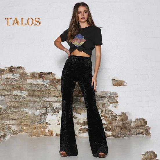 Spodnie damskie rozkloszowane, elastyczne, z wysokim stanem, w jednolitym kolorze, szerokie nogawki, uniesione biodra, aksamitne, spodnie robocze na wakacje, codzienne noszenie