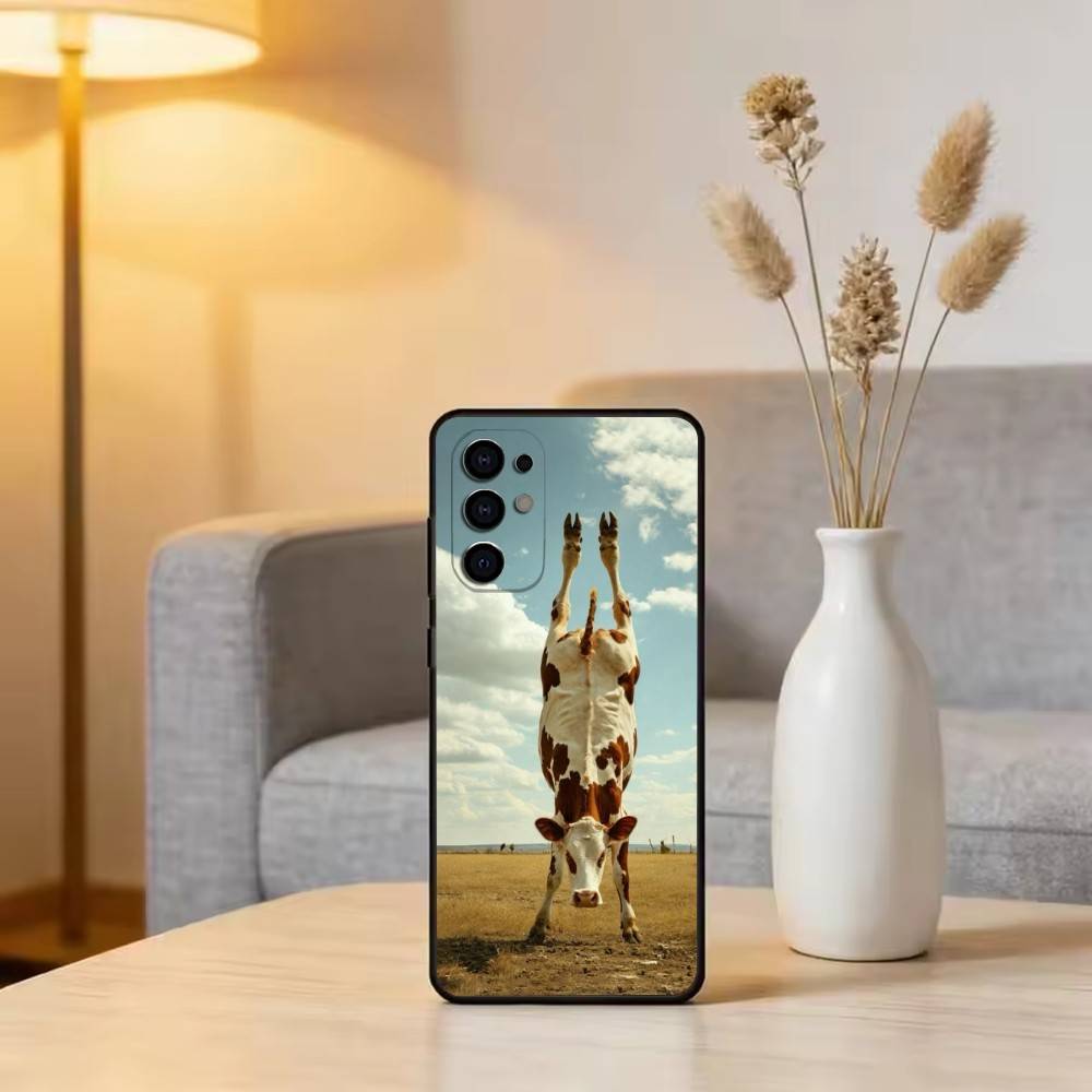 Cute Cattle Phone Case For Samsung S25,S24,S21,S22,S23,S30,Ultra,S20,Plus,Fe,Lite,Note,10,Black Cover