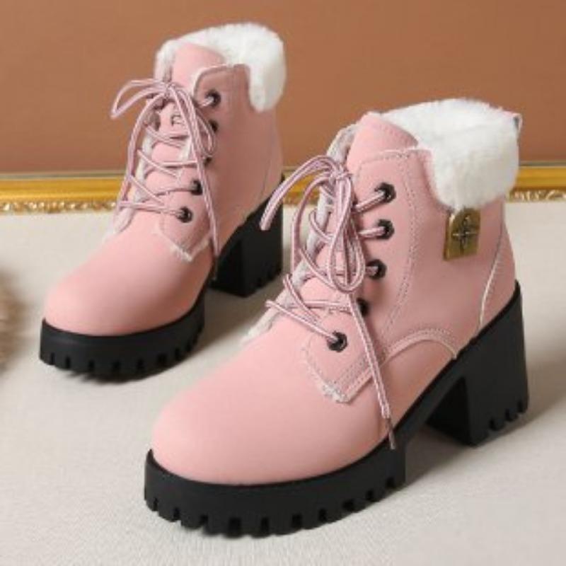 

Женские зимние теплые меховые ботинки на шнуровке с меховой отделкой голенища большого размера на мягкой подошве, утепленные подкладкой ботильоны, нескользящие, для пеших прогулок, повседневные, спортивные, хлопковые ботинки 42 розовый