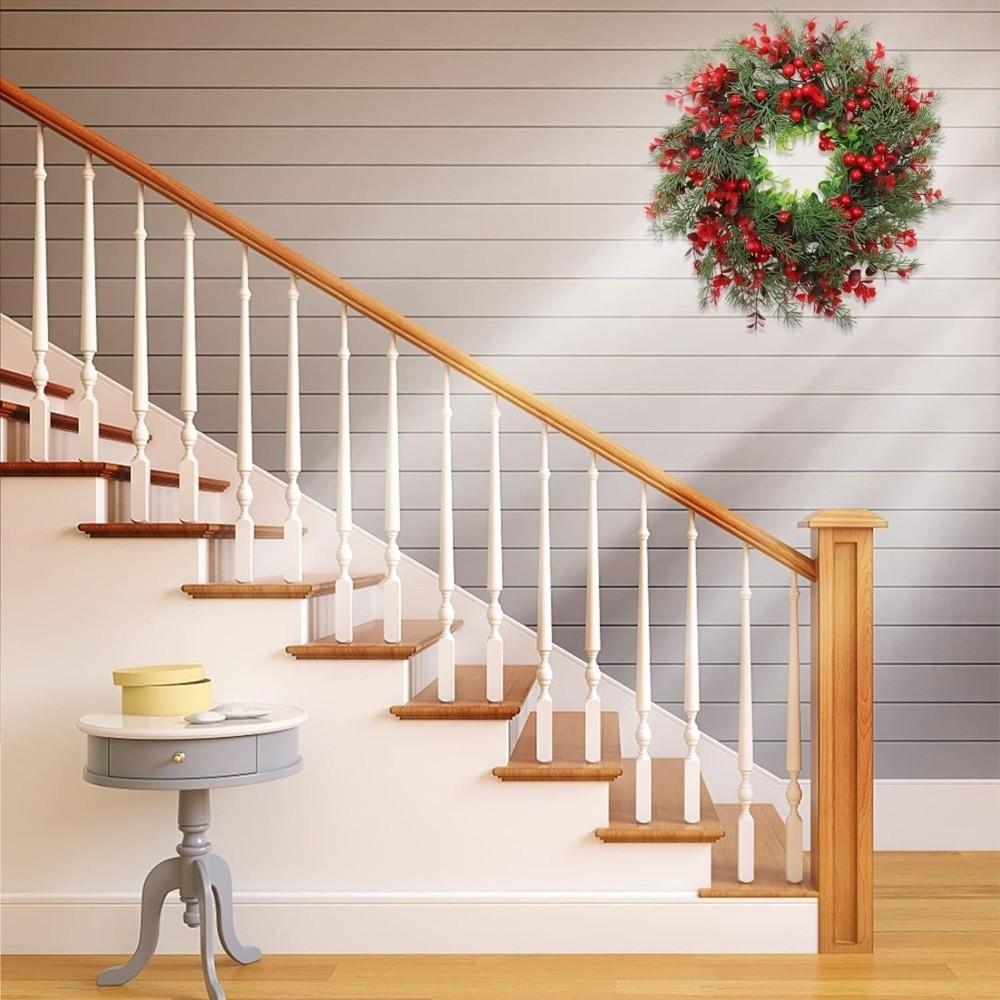 Plastic Artificial Christmas Wreath 35cm Round Christmas Door Decoration Garden Decor with Eucalyptus Leaves,Red Berry