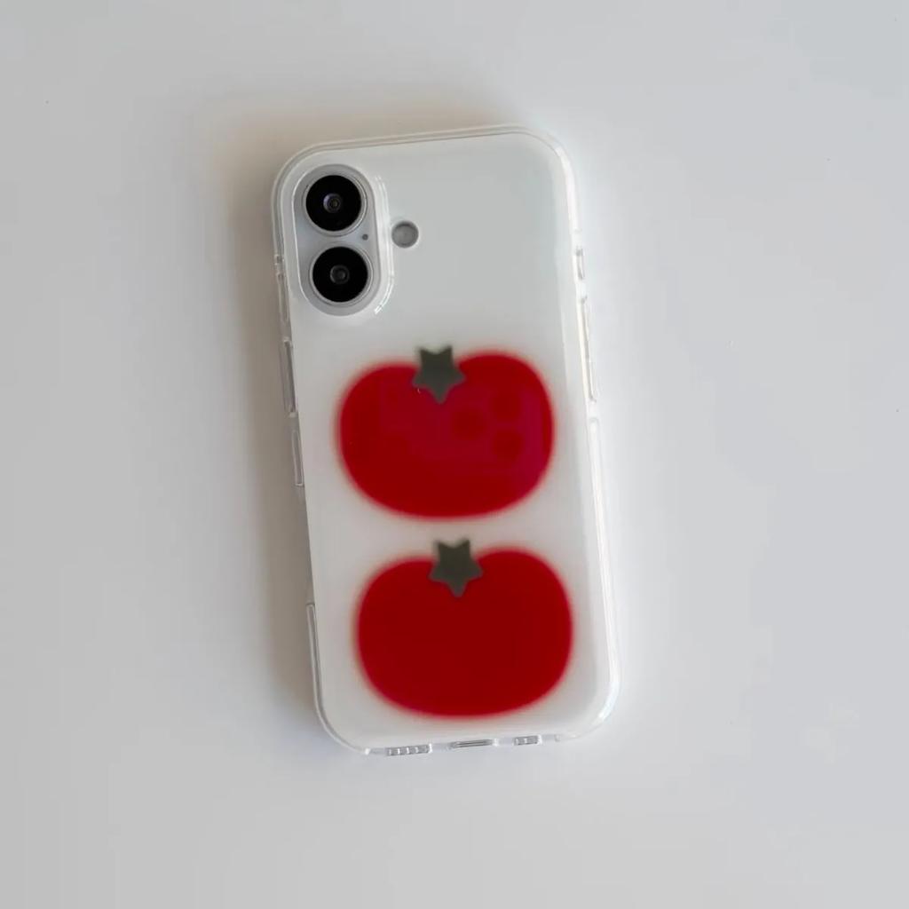 Korean Ins Two Ted Tomato Phone Case For iPhone 17 16 16e 15 14 13 12 11 Mini Pro Max X XR XSMax Air Plus Transparent Back Cover
