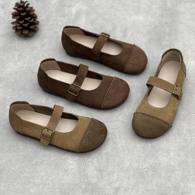 Runde Zehenpartie aus echtem Leder mit weicher Sohle, lässig, vielseitig, flache Damenschuhe