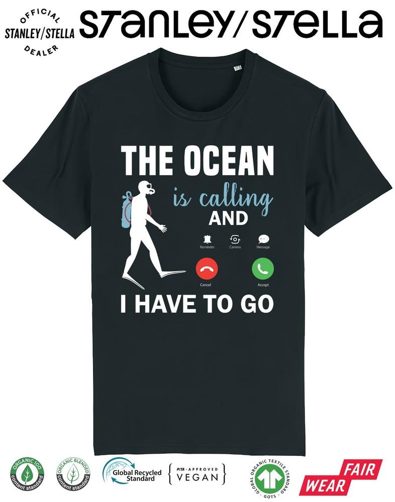 

Mens Scuba Diving T-Shirt The Ocean Is Calling I Have To Go Funny Phone Slogan L