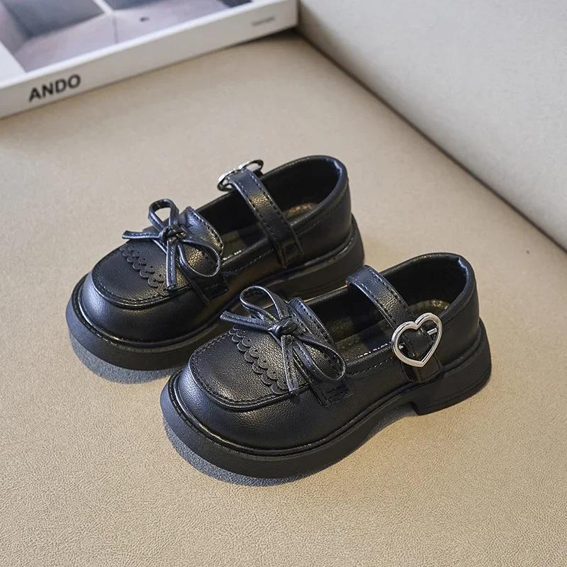 

Girls Casual Loafers British Style for Students Kids Leather Shoes for Party 2024 New Girls Princess Shoes with Hollow Lace 23 чёрный