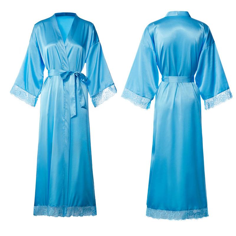 Silk Satin Lace Robes Bridesmaid Bride Wedding Long Bathrobe Womens Robe Lingerie