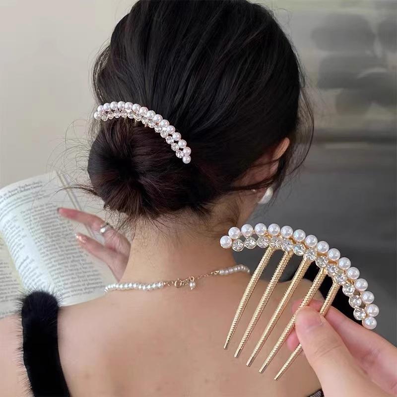 Simple Pearl Water Diamond Metal Pan Hair Insert Comb  Hair Comb Hairpin Mother'S Day Holiday Gift Hair Accessories