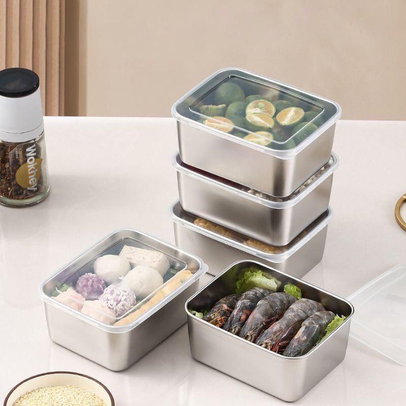 Storage Containers, Stainless Steel Fresh-Keeping Box With Lid, Leak Proof And Stackable Food Sealed Box, For Camping