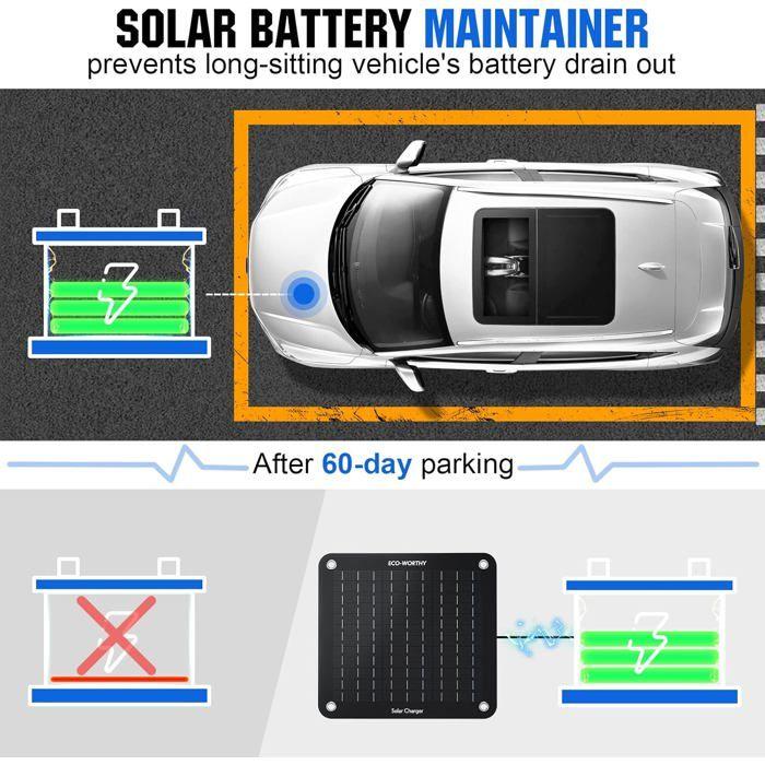 ECO-WORTHY 10W 12V Car Battery Maintainer, Portable Solar Maintenance Charger with Cigarette Lighter or Crocodile Clips for RVCampi