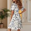 Robe d'été pour femme, imprimé floral, décontractée, plage, ligne A, col en V, ample, robe d'été