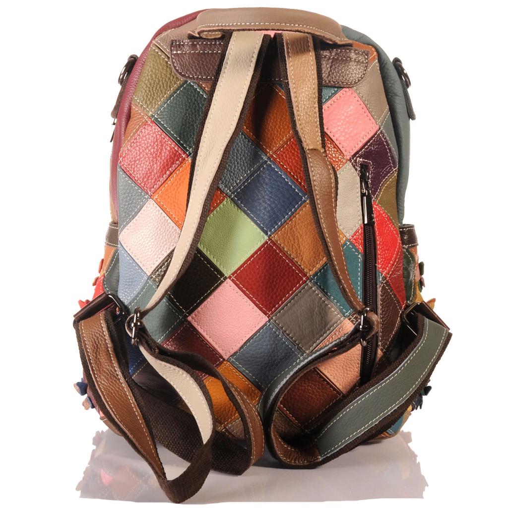 Damen Leder Patchwork Rucksack – Einzigartig und Stilvol