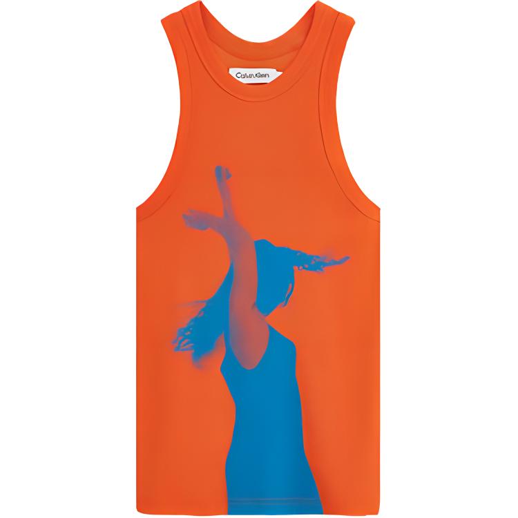 

Calvin Klein Silhouette Print Sleeveless Tank Top Unisex Tops Sunset-Orange 40761ST-D0X S